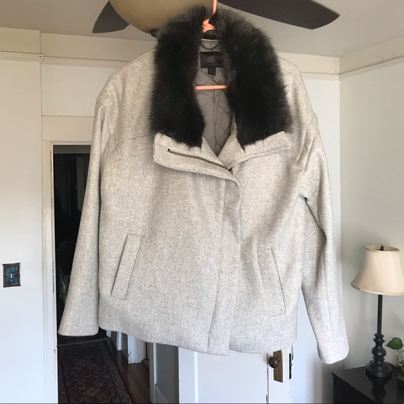 NWOT Banana Republic Grey Fur Collar Coat Jacket - Picture 3 of 3
